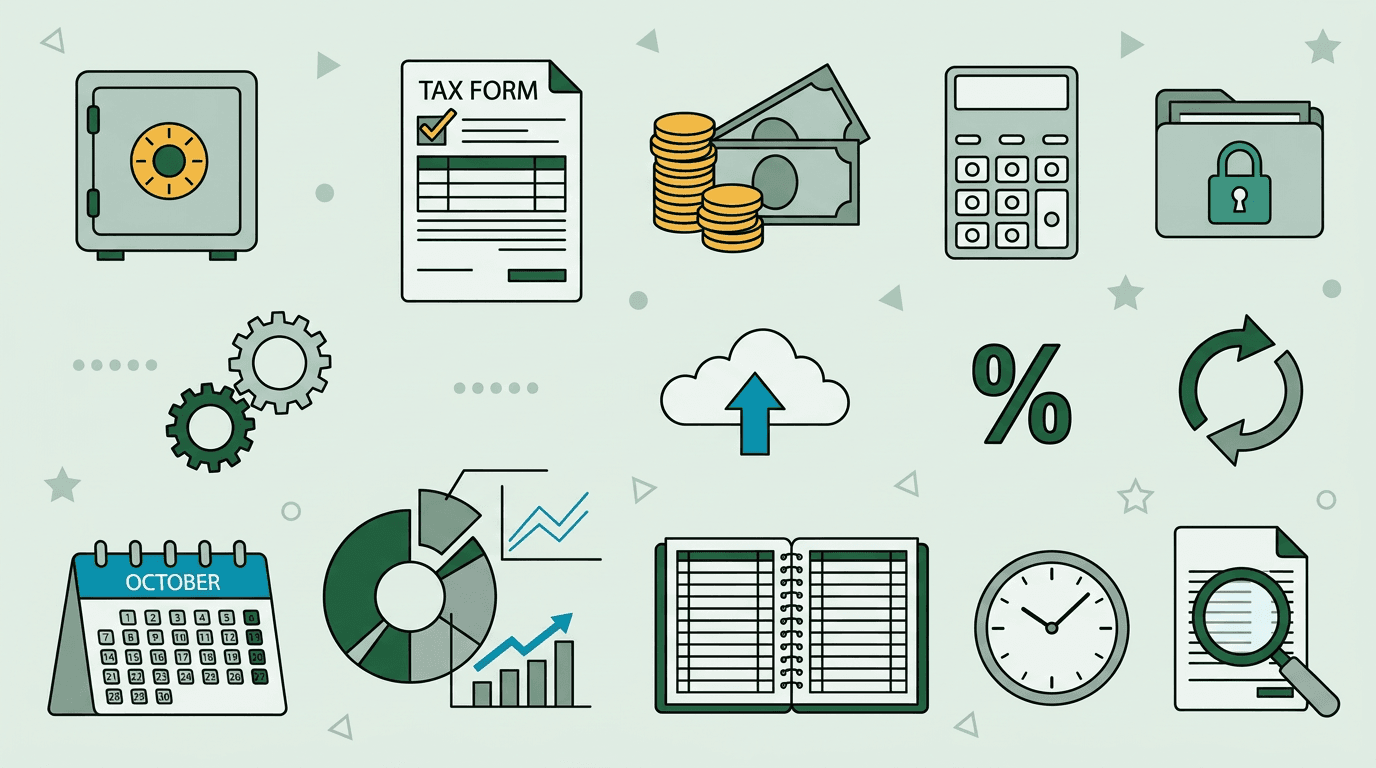 Financial icons on light background